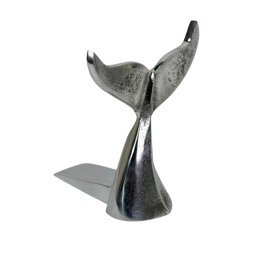 Whale Tail Door Stop Silver Cast Aluminum Nautical Wedge 6.5 Inch Coastal Decor